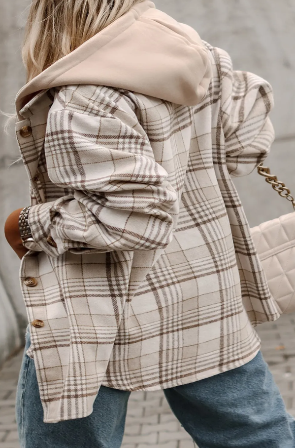 PLUS SIZE overshirt with checkered print, khaki